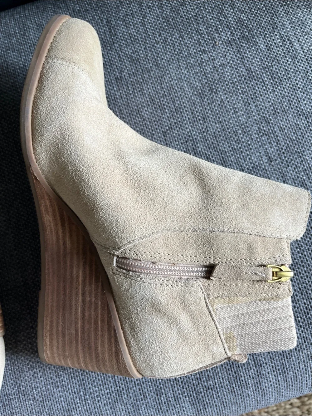 Toms Beige Faux Suede Wedge Ankle Boots